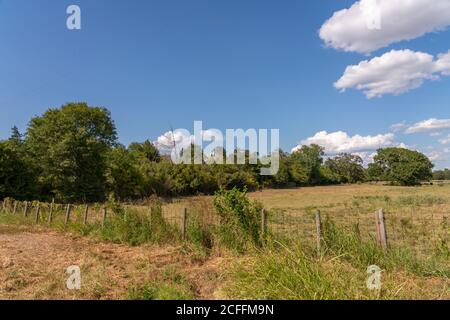 Vue sur la ferme en bordure de Ranch Fence typique Banque D'Images