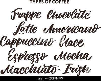 Types de citations et titres de café. Kit de lettrage moderne pour les mains Illustration de Vecteur