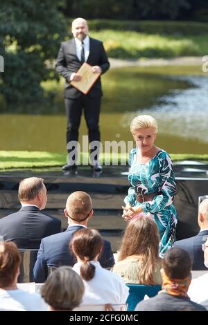 Varsovie, Mazovie, Pologne. 5 septembre 2020. Participation du couple présidentiel à la 9e édition de la campagne nationale de lecture 2020 en Saski Garden.in photo: AGATA KORNHAUSER-DUDA crédit: Hubert Mathis/ZUMA Wire/Alay Live News Banque D'Images