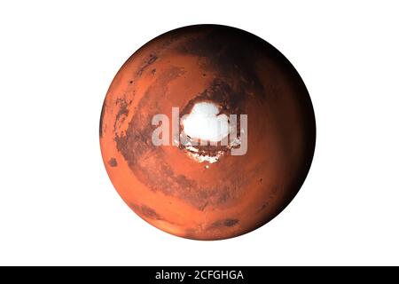 La partie supérieure de la planète Mars du système solaire est isolée sur fond blanc. Éléments de cette image fournis par la NASA. Banque D'Images