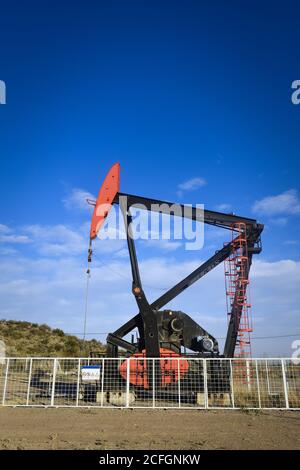 Pompe d'extraction d'huile dans le désert de Mendoza, en Argentine. Banque D'Images