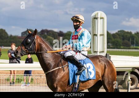 Cockalorum et Rowan Scott au début du Sky Bet handicap pendant le Festival de l'Ebor en août 2020. Banque D'Images