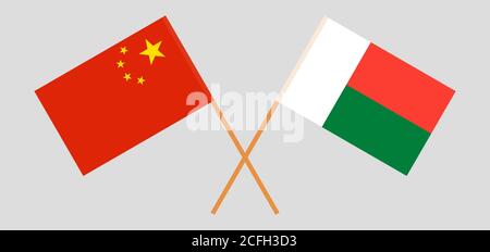 Drapeaux croisés de Madagascar et de Chine. Couleurs officielles. Proportion correcte. Illustration vectorielle Illustration de Vecteur