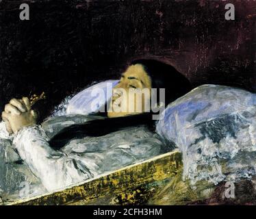 Maria Fortuny, Mlle Del Castillo sur son lit de mort 1871 huile sur toile, Museu Nacional d'Art de Catalunya, Barcelone, Espagne. Banque D'Images