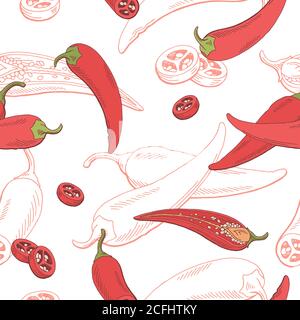 Motif piment rouge rouge croquis motif sans couture illustration vectorielle Illustration de Vecteur