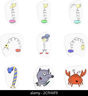 Jeu d'autocollants. Collection vectorielle de personnages de dessins animés amusants Illustration de Vecteur