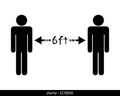 Figurine de bâton de 6 pi de social distance. Icône en noir et blanc représentant une distance physique de six pieds pendant une épidémie pandémique pour prévenir le virus. Vecteur EPS Illustration de Vecteur