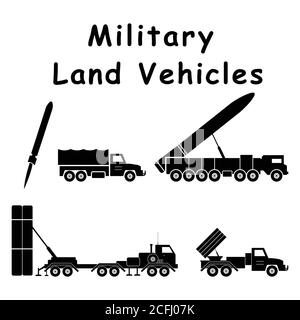 Véhicules de l'Artillerie militaire de combat terrestre. Pictogramme représentant les machines et l'équipement de guerre au sol. Vecteur EPS Illustration de Vecteur