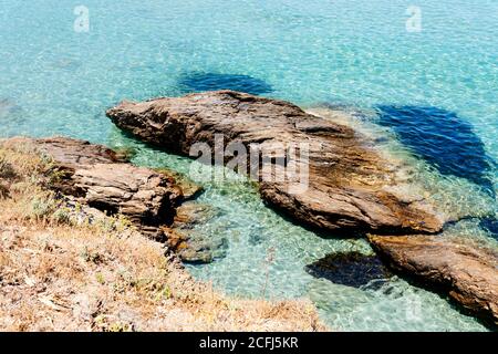 Paysage marin sauvage sur le sentier des douaniers, au Cap Corse, Corse Banque D'Images