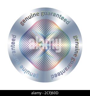 Véritable garantie d'hologramme rond métallique autocollant réaliste, icône, badge, médaille de timbre de sceau. Elément vectoriel pour la garantie et l'étiquette authentiques du produit Illustration de Vecteur