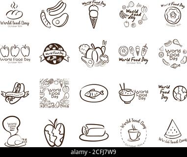 lot de vingt lettres de fête de la journée mondiale de la nourriture illustration vectorielle Illustration de Vecteur