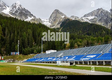 Visite de l'arène de biathlon d'Anterselva. Alpes dolomites, Italie Banque D'Images