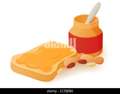 Sandwich au beurre d'arachide sur le pain. Toasts frits. Illustration de Vecteur