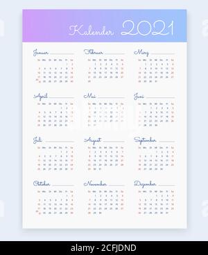 calendrier 2021 en allemand. La semaine commence le dimanche. Modèle vectoriel modifiable. Web vertical, affiche, bannière, carte Illustration de Vecteur