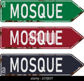 panneau de direction. Panneau de direction de la mosquée de couleur verte. Idéal pour les panneaux de direction visuels pour les personnes musulmanes. Conception d'illustrations vectorielles. Illustration de Vecteur