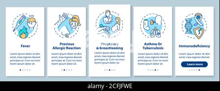 Contre-indications et précautions relatives à la vaccination intégration de l'écran de la page d'application mobile avec concepts Illustration de Vecteur