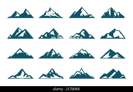 Ensemble d'icônes de la silhouette de montagne bleue. Vecteur EPS 10 Illustration de Vecteur