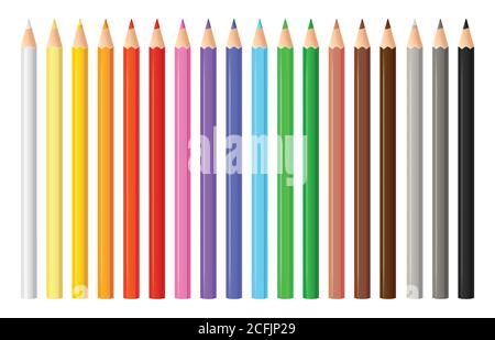 Crayons de couleur sur fond blanc. Crayons de couleur en bois 3d réalistes. Jeu de crayons de couleur pour l'illustration du vecteur scolaire Illustration de Vecteur