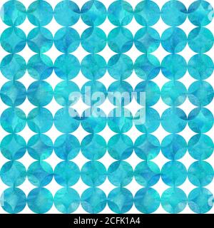 Arrière-plan aquarelle abstrait avec cercles bleu turquoise chevauchant sur blanc. Motif aquarelle sans couture dessiné à la main. Aquarelle en forme de rond Banque D'Images