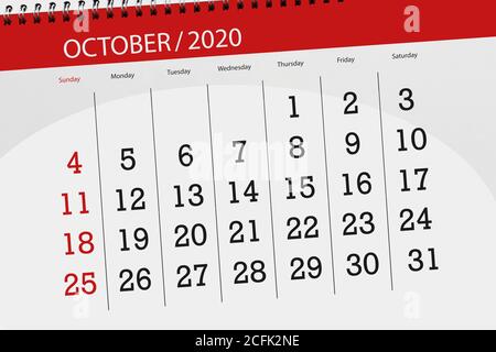 Calendrier du mois d'octobre 2020, date limite. Banque D'Images