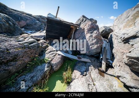 Un sauna illégal à l'îlot Länssitoukki, Helsinki, Finlande Banque D'Images