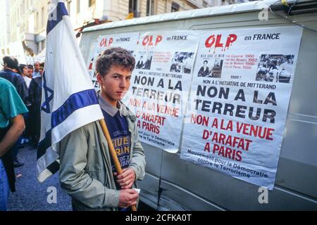 Manifestation de la communauté juive Yasser Arafat voyage officiel en France, Lyon, France Banque D'Images