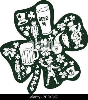 Magnifique décor pour la saint Patrick avec des limaces qui danseuses bière et trèfle Illustration de Vecteur