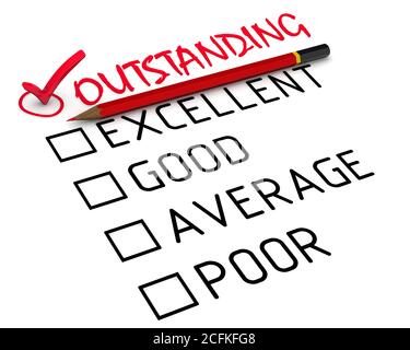 L'évaluation est en suspens. Dans la fiche d'évaluation, ajout d'une évaluation EN COURS de couleur rouge. Isolé. Illustration 3D Banque D'Images