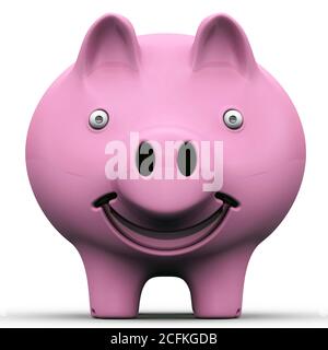 Les ourliens joyeux. Banc de porc rose sur surface blanche. Illustration 3D Banque D'Images