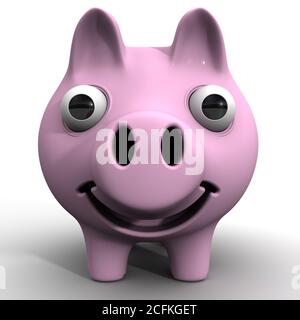 La tirelire de porc gaie avec les yeux renflés. Illustration 3D Banque D'Images