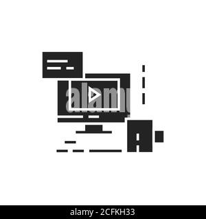Icône de glyphe noir d'apprentissage à distance. Cours de formation en ligne. Pictogramme pour page Web, application mobile. Élément de conception UI UX GUI. Illustration de Vecteur