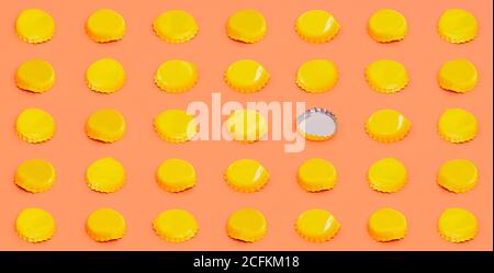 Bouchons jaunes sur fond orange. Motif sans couture. Illustration 3D Banque D'Images