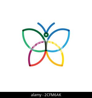 Papillon abstrait linéaire multicolore.logo papillon. Illustration vectorielle de stock isolée sur fond blanc. Illustration de Vecteur