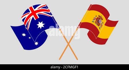 Drapeaux croisés et ondulés de l'Australie et de l'Espagne. Illustration vectorielle Illustration de Vecteur