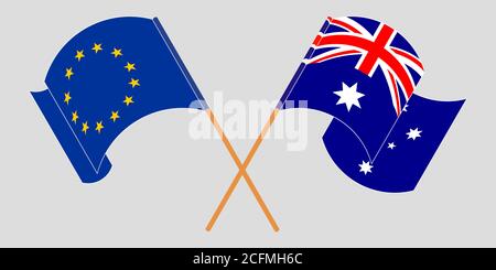 Drapeaux croisés et agités de l'Australie et de l'UE. Illustration vectorielle Illustration de Vecteur