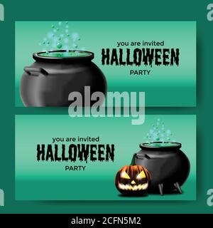 Halloween Party poster bannière invitation avec 3d réaliste modèle d'illustration de vecteur. Illustration de Vecteur