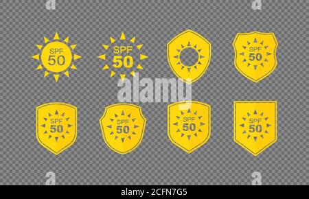 Jeu d'étiquettes de protection UV. SPF 50. Vecteur sur fond blanc isolé. SPE 10 Illustration de Vecteur