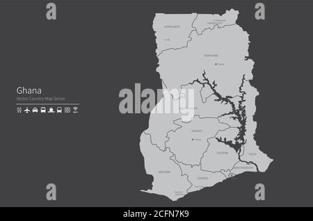 Carte du Ghana. Carte nationale du monde. Série de cartes de pays de couleur grise. Illustration de Vecteur