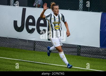 Turin, Italie. 06e septembre 2020. Aurora Galli de Juventus les femmes en action pendant la série des femmes UN match de football Juventus les femmes contre Saint-Marin. Juventus a remporté plus de 2-0 San Marino au Centre Juventus de Turin (photo par Alberto Gandolfo/Pacific Press) Credit: Pacific Press Media production Corp./Alay Live News Banque D'Images