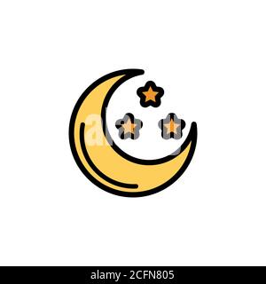 Nuit de Noël avec lune et étoiles icône plate. Concept de la nouvelle année. Vecteur sur fond blanc isolé. SPE 10 Illustration de Vecteur
