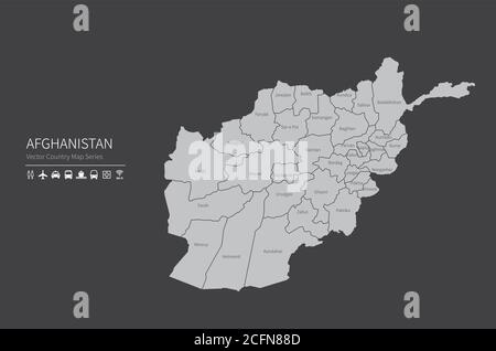 Carte de l'Afghanistan. Carte nationale du monde. Série de cartes de pays de couleur grise. Illustration de Vecteur
