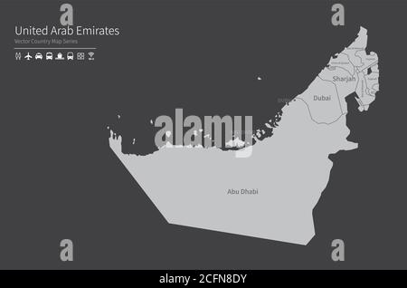 Carte des Émirats arabes Unis. Carte nationale du monde. Série de cartes de pays de couleur grise. Illustration de Vecteur
