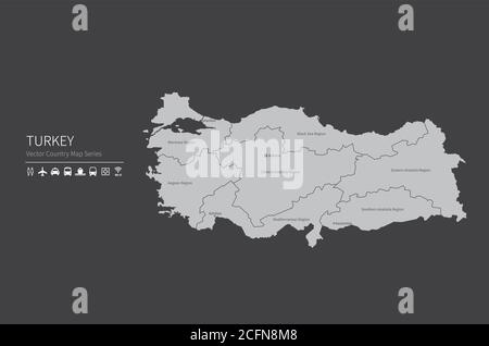 Carte de la Turquie. Carte nationale du monde. Série de cartes de pays de couleur grise. Illustration de Vecteur