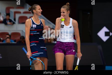 Kristyna Pliskova et Karolina Pliskova de la République tchèque jouant Double au tournoi de tennis obligatoire China Open Premier 2019 Banque D'Images