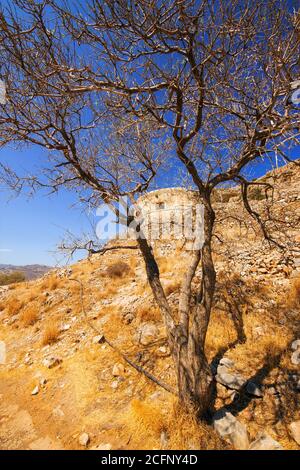 Ruines anciennes d'une colonie fortifiée de lépreux - île de Spinalonga (Kalydon), Grèce Banque D'Images