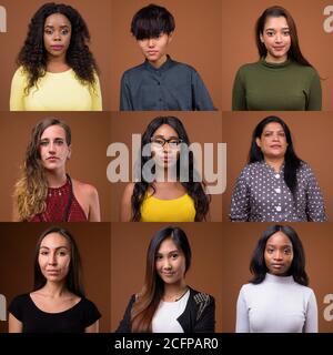 Studio tourné collage de femmes dans différentes origines ethniques Banque D'Images