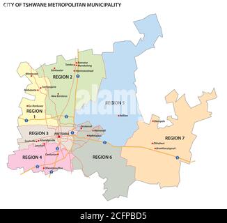 Carte vectorielle administrative de la municipalité métropolitaine de Tshwane, Gauteng, Afrique du Sud Illustration de Vecteur