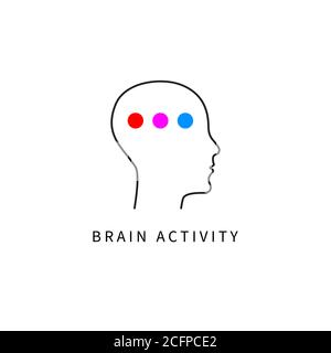 Activité cérébrale du logo. Penser le profil de la personne. Concept de psychologie. Santé du cerveau Illustration de Vecteur