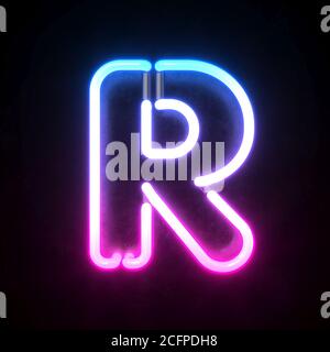 Police 3D néon, rendu 3d néon bleu et rose, lettre R Banque D'Images