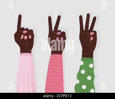 Vecteur du signe de mouvement de la main. Jeu de comptage sur les doigts. Cinq icônes de poignet avec un nombre de doigts dans le style de dessin animé. Illustration de Vecteur